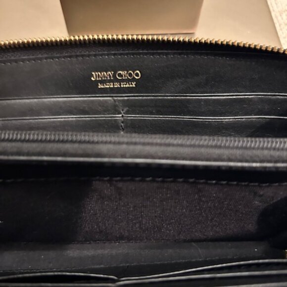 Jimmy Choo Leather Zip Around Wallet with Gold Logo Plaque - Picture 12 of 12